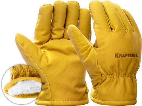 KRAFTOOL EXTREM WINTER, XL, утеплённые, от мех. воздействий, кожаные перчатки / 1137-XL